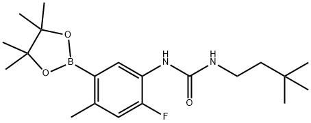 1-(3,3-二甲基丁基)-3-(2-氟-4-甲基-5-(4,4,5,5-四甲基-1,3,2-二氧硼杂环戊烷-2-基)苯基)脲 结构式
