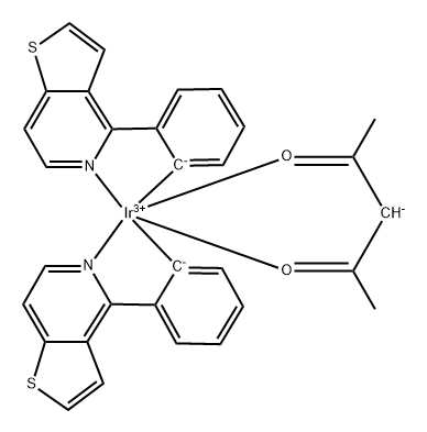 乙酰丙酮酸二(4-苯基-噻吩[3,2-c]吡啶-C2,N)合铱(III) 结构式