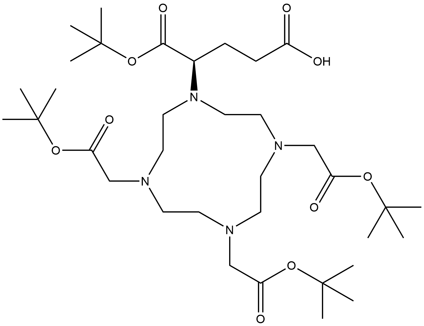 (R)-5-(叔丁氧基)-5-氧代-4-(4,7,10-三(2-(叔丁氧基)-2-氧代乙基)-1,4,7,10-四氮杂环十二烷-1-基)戊酸 结构式