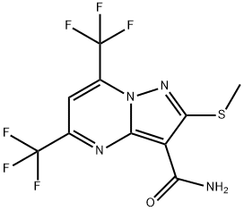 5,7-双(三氟甲基)-2-(甲基硫)吡唑并[1,5-a]嘧啶-3-甲酰胺 结构式