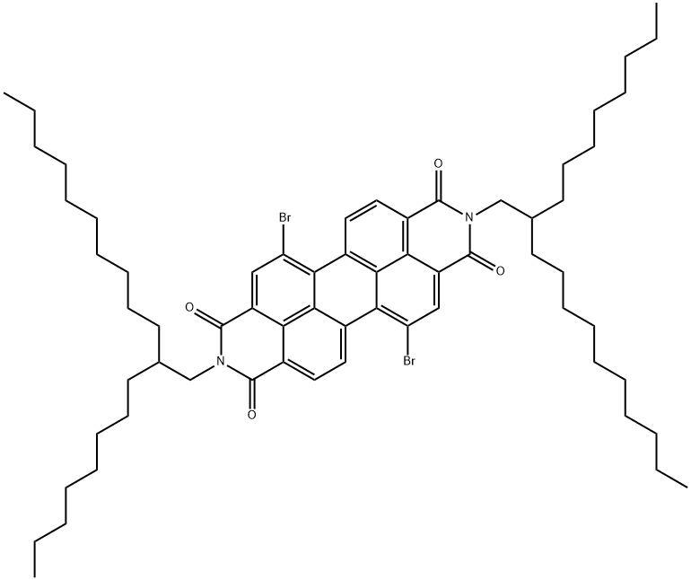 二(2-辛基十二烷基)-1,7-二溴-苝四羧酸二酰亚胺 结构式