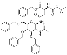 Nω-(2-乙酰氨基-3,4,6-三-O-苄基-2-脱氧-β-D-吡喃葡萄糖酰基)-Nα-Boc-L-天冬酰胺苄酯 结构式