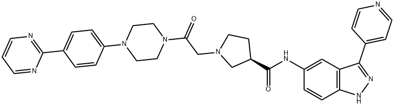 (3R)-1-[2-氧代-2-[4-[4-(2-嘧啶基)苯基]-1-哌嗪基]乙基]-N-[3-(4-吡啶基)-1H-吲唑-5-基]-3-吡咯烷甲酰胺 结构式