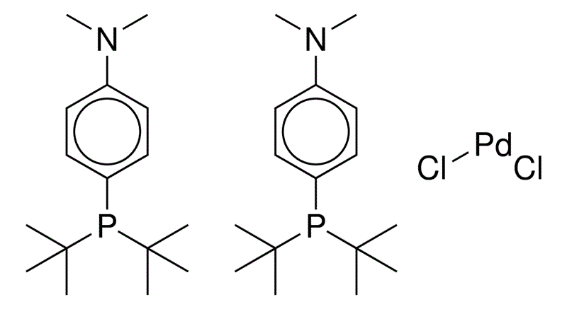 二氯双[二叔丁基-(4-二甲基氨基苯基)膦]钯(II) 结构式