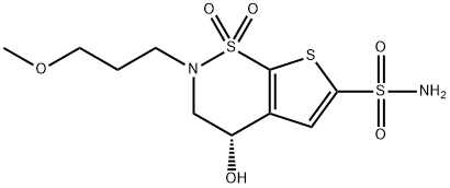 (S)-3,4-二氢-4-羟基-2-(3-甲氧丙基)-2H-噻吩并[3,2-e]-1,2-噻嗪-6-磺酰胺1,1-二氧化物 结构式