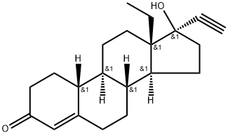 D(–)-17α-乙炔基-17β-羟基-18-甲基雌甾-4-烯-3-酮 结构式