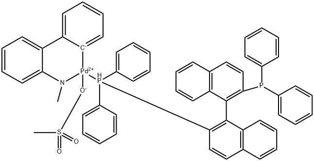 甲烷磺酸[(±)-2,2'-双-(二苯膦基)-1,1'-联萘](2'-甲胺基-1,1'-联苯-2-基)钯(II) 结构式