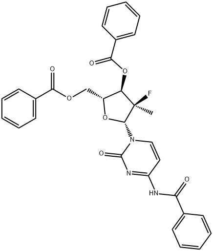 (2'R)-N-苯甲酰基-2'-脱氧-2'-氟-2'-甲基胞苷-3',5'-二苯甲酸酯 结构式