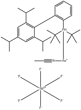 (乙腈)[2-二叔丁基(2',4',6'-三异丙基联苯)膦]金(I)六氟锑酸盐 结构式