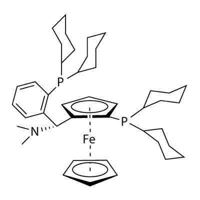 (1S)-[(2R)-2-二环己基膦基二茂铁基](N,N-二甲基氨基)(2-二环己基膦基苯基)甲烷 结构式