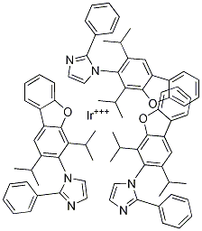 三[1-(2,4-二异丙基二苯并[b,d]呋喃-3-基)-2-苯基-1H-咪唑]合铱(III) 结构式