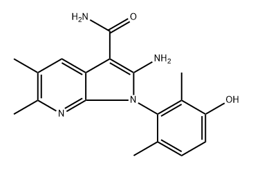 (1S)-2-氨基-1-(3-羟基-2,6-二甲基苯基)-5,6-二甲基-1H-吡咯并[2,3-b]吡啶-3-甲酰胺 结构式