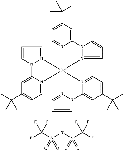 三[4-叔丁基-2-(1H-吡唑-1-基)吡啶]钴(III) 三(双(三氟甲基磺酰基)酰亚胺)盐 结构式