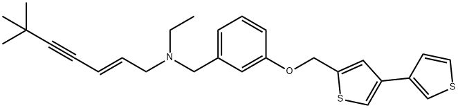 (E)-N-(3-([3,3'-二噻吩]-5-基甲氧基)苄基)-N-乙基-6,6-二甲基庚-2-烯-4-炔-1-胺 结构式