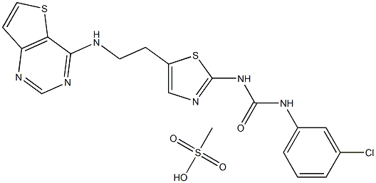 1-(3-氯苯基)-3-(5-(2-(噻吩并[3,2-d]嘧啶-4-基氨基)乙基)噻唑-2-基)脲甲磺酸盐 结构式