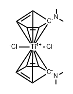 二氯双[(1,2,3,4,5-η)-1-(二甲氨基)-2,4-环戊二烯-1-基]合钛 结构式