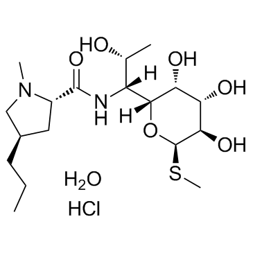 6-(1-甲-反-丙基-L-2-吡咯烷甲酰氨基)-1-硫代-6,8-二脱氧-D-赤式-α-D-半乳辛吡喃糖苷盐酸一水合物 结构式