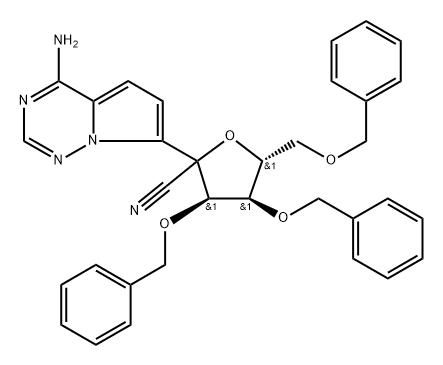 (3R,4R,5R)-2-(4-氨基吡咯并[2,1-f][1,2,4]三嗪-7-基)-3,4-二(苄氧基)-5-((苄氧基)甲基)四氢呋喃-2-甲腈 结构式