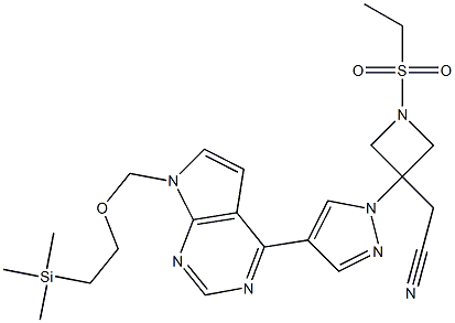 2-(1-(乙基磺酰基)-3-(4-(7-((2-(三甲基甲硅烷基)乙氧基)甲基)-7H-吡咯并[2,3-d]嘧啶-4-基)-1H-吡唑-1-基)氮杂环丁烷-3-基)乙腈 结构式