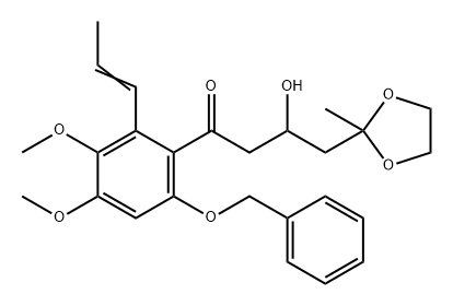 1-Butanone, 1-[3,4-dimethoxy-6-(phenylmethoxy)-2-(1-propen-1-yl)phenyl]-3-hydroxy-4-(2-methyl-1,3-dioxolan-2-yl)- 结构式