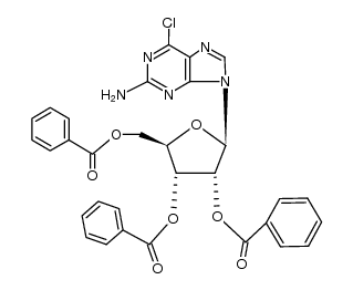 2-氨基-6-氯-9-(2,3,5-三-O-苯甲酰基-β-D-呋喃核糖基)嘌呤 结构式
