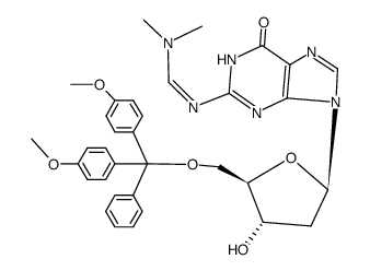 N2-二甲基甲脒-5'-O-(4,4'-二甲氧基三苯基)-2'-脱氧鸟苷 结构式
