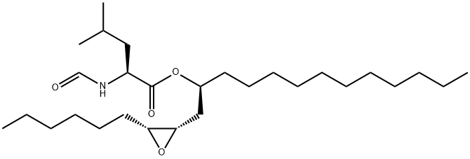 L-Leucine, N-formyl-, (1S)-1-[[(2S,3R)-3-hexyl-2-oxiranyl]methyl]dodecyl ester 结构式