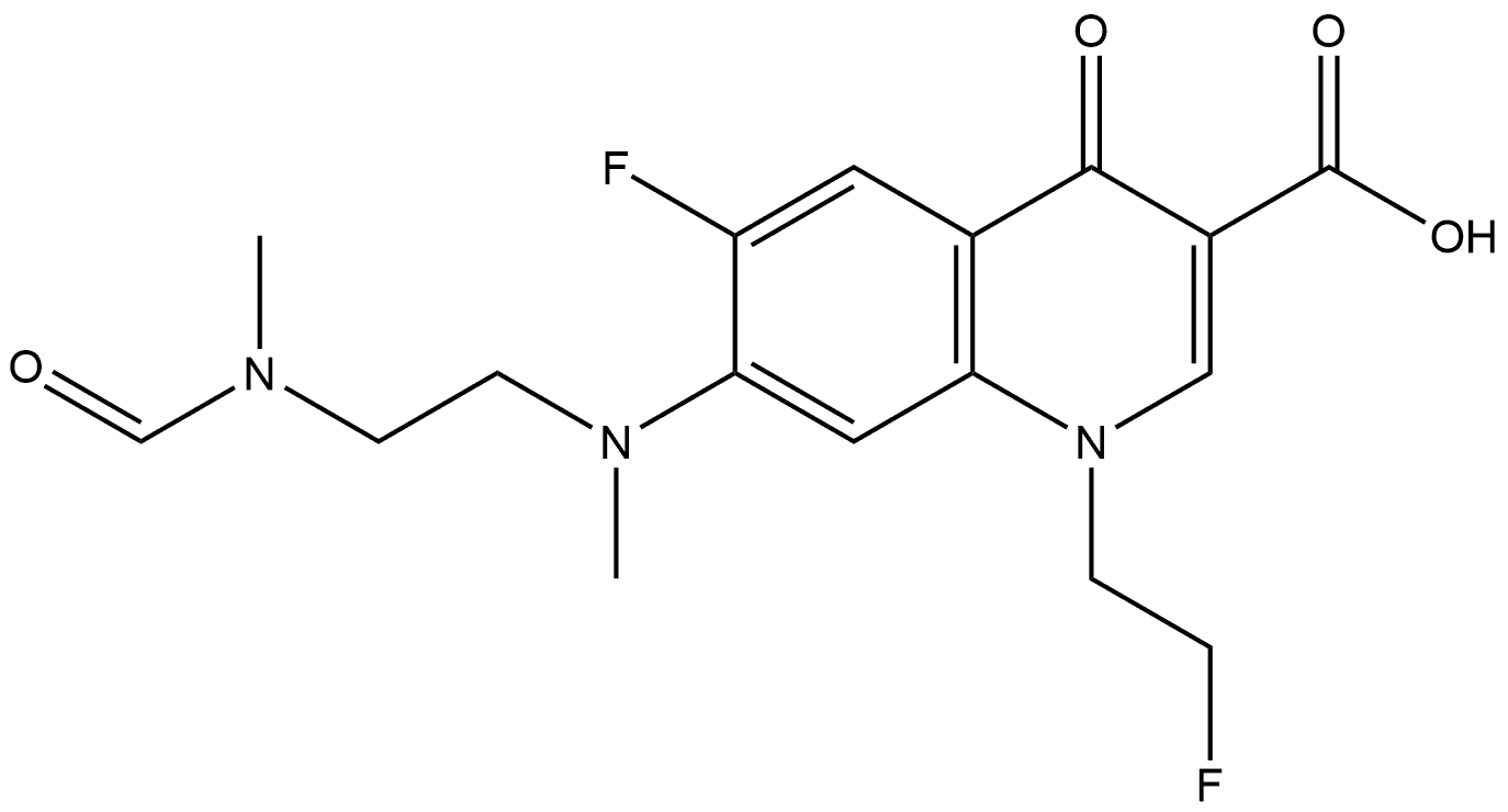3-Quinolinecarboxylic acid, 6-fluoro-1-(2-fluoroethyl)-7-[[2-(formylmethylamino)ethyl]methylamino]-1,4-dihydro-4-oxo- 结构式