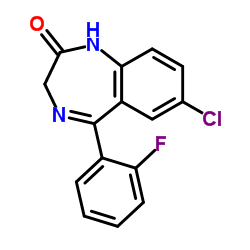 7-氯-5-(2-氟苯基)-1,3-二氢-1,4-苯并二氮杂卓-2-酮 结构式