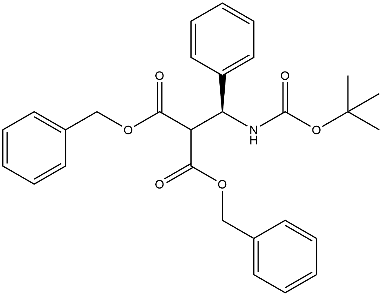 (S)-2-(叔丁氧羰基氨基苯甲基)丙二酸二苄酯 结构式