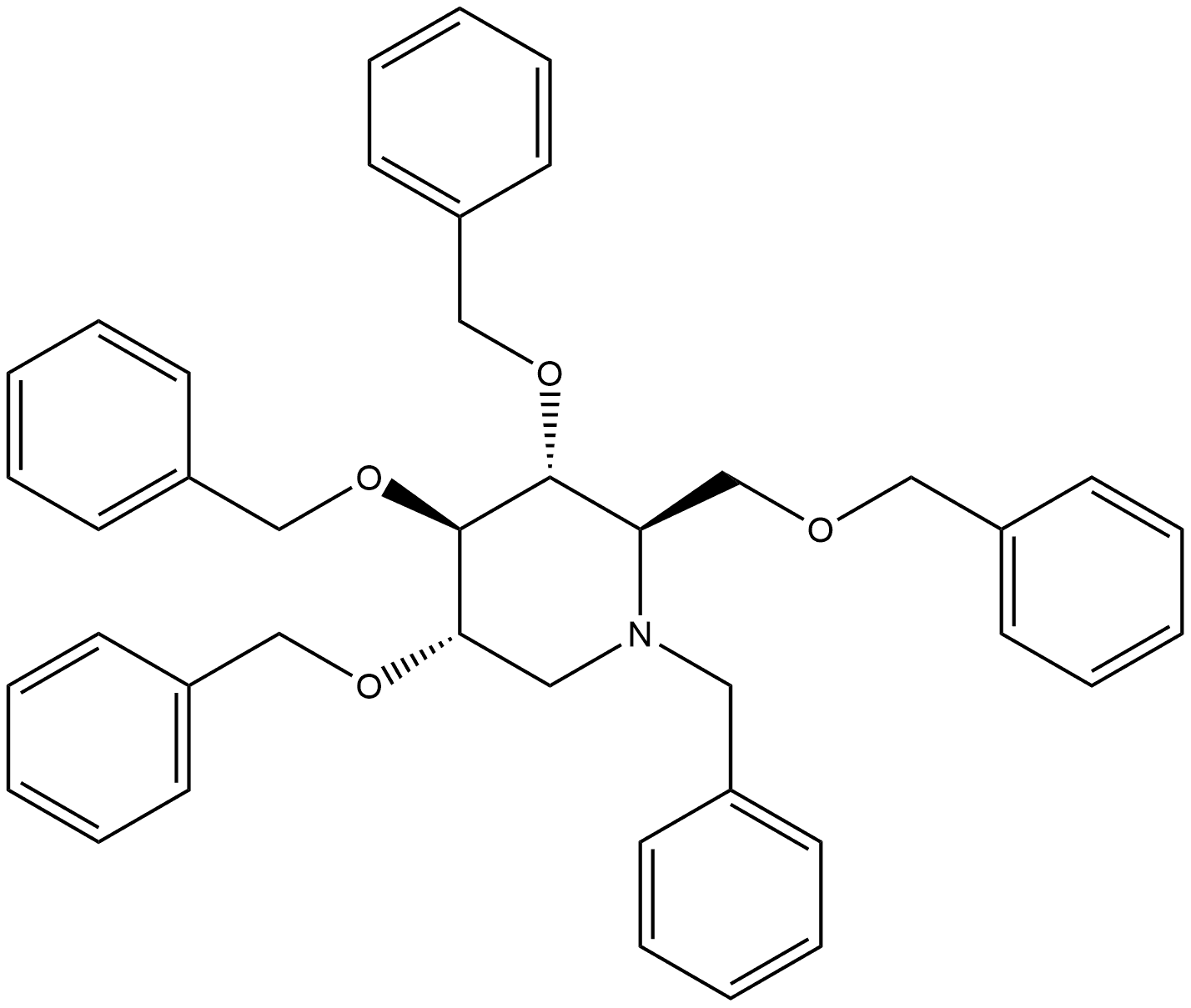 N-苄基-2,3,4,6-四-O-苄基-1-脱氧野尻霉素 结构式