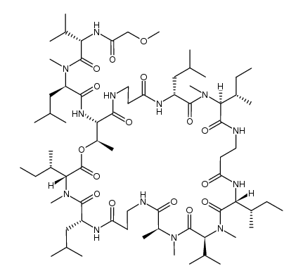 N-(2-甲氧基乙酰基)-L-缬氨酰-N-甲基-D-亮氨酰-L-苏氨酰-β-丙氨酰-D-亮氨酰-N-甲基-L-异亮氨酰-β-丙氨酰-D-别异亮氨酰-N-甲基-L-缬氨酰-N-甲基-L-丙氨酰-β-丙氨酰-D-亮氨酰-N-甲基-D-别异亮氨酸,(13→3)-内酯 结构式