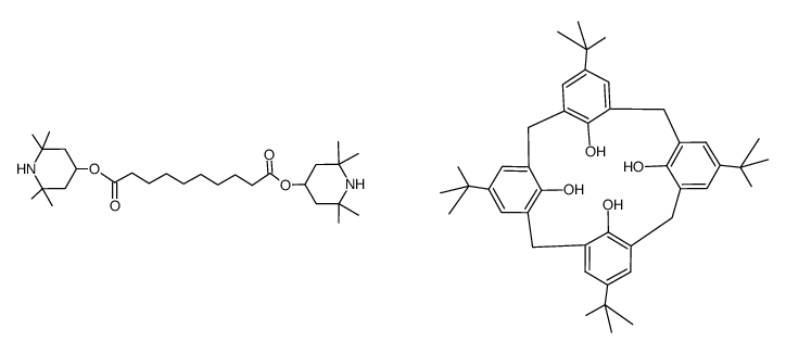 Decanedioic acid, 1,10-bis(2,2,6,6-tetramethyl-4-piperidinyl) ester, compd. with 5,11,17,23-tetrakis(1,1-dimethylethyl)pentacyclo[19.3.1.13,7.19,13.115,19]octacosa-1(25),3,5,7(28),9,11,13(27),15,17,19(26),21,23-dodecaene-25,26,27,28-tetrol (1:2) 结构式