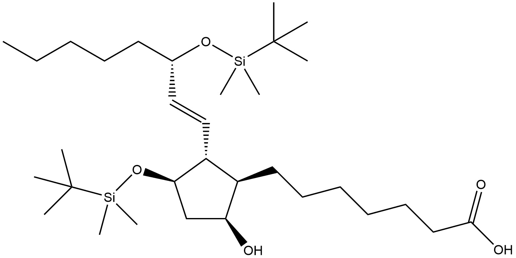 7-((1R,2R,3R,5S)-3-((叔丁基二甲基硅基)氧基)-2-((S,E)-3-((叔丁基二甲基硅基)氧基)辛-1-烯-1-基)-5-羟基环戊基)庚酸 结构式
