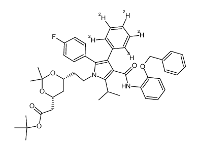 (6-{2-[3-(2-Benzyloxy-phenylcarbamoyl)-5-(4-fluoro-phenyl)-2-isopropyl-4-phenyl-d5-pyrrol-1-yl]-ethyl}-2,2-dimethyl-[1,3]-dioxane-4-yl)-acetic Acid, tert-Butyl Ester 结构式