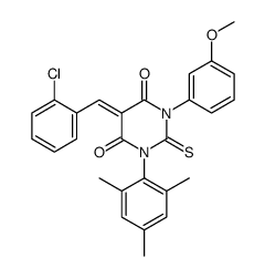 (5E)-5-[(2-氯苯基)亚甲基]-1-(3-甲氧基苯基)-2-硫代-3-(2,4,6-三甲基苯基)-1,3-二嗪农-4,6-二酮 结构式
