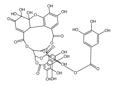 α-D-吡喃葡萄糖环状3,6-(4,4',5,5',6,6'-六羟基[1,1'-联苯]-2,2'-二羧酸酯) 环状2f9:4f1-(3,4,4a,9b-四氢-4,4,4a,6,7-五羟基-3-氧代-1,9-二苯并呋喃二羧酸酯) 1-(3,4,5-三羟基苯甲酸酯)立体异构体 结构式