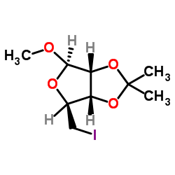 (3aS,4S,6R,6aR)-4-(碘甲基)-6-甲氧基-2,2-二甲基四氢呋喃并[3,4-d][1,3]二噁戊环 结构式