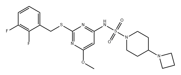4-氮杂环丁烷-1-基-N-{2-[(2,3-二氟苄基)硫代]-6-甲氧基嘧啶-4-基}哌啶-1-磺酰胺 结构式