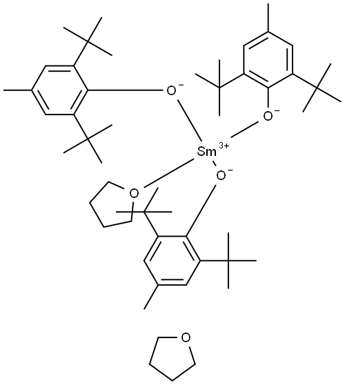 三[2,6-双(1,1-二甲基乙基)-4-甲基苯酚根合](四氢呋喃)合钐 四氢呋喃加合物(1:1) 结构式