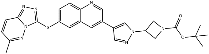 3-{4-[6-(6-甲基-[1,2,4]三唑并[4,3-b]哒嗪-3-基硫基)-喹啉-3-基]-吡唑-1-基}-氮杂环丁烷-1-羧酸叔丁酯 结构式