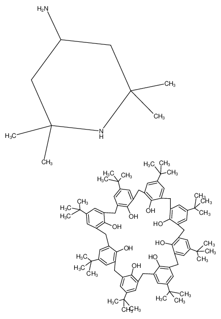 15,35,55,75,95,115,135,155-八叔丁基-1,3,5,7,9,11,13,15(1,3)-八苯并环十六烷-12,32,52,72,92,112,132,152-八醇 2,2,6,6-四甲基哌啶-4-胺复合物(1:1) 结构式