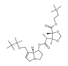 1,3-二氧戊环-4-乙酸, α,4,5-三甲基-5-[[2-(三甲基硅基)乙氧基]羰基]-, 7-[[[(1,1-二甲基乙基)二甲基硅基]氧基]甲基]-2,3,5,7a-四氢-1H-吡咯里嗪-1-基酯, [4α[αR*(1R*,7aR*)],5α]- 结构式