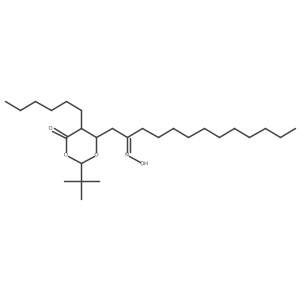 (2S,5S,6S)-2-叔丁基-5-己基-6-{2-[(E)-羟亚氨基]十三烷基}-1,3-二氧六环-4-酮 结构式