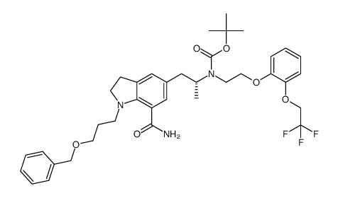 tert-butyl (2R)-1-[1-(3-benzyloxypropyl)-7-carbamoyl-indolin-5--yl]propan-2-yl2-[2-(2,2,2-trifluoroethoxy)phenoxy]ethylcarbamate 结构式