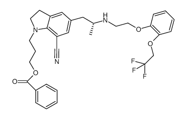 1-[3-(苯甲酰氧基)丙基]-2,3-二氢-5-[(2R)-2-[[2-[2-(2,2,2-三氟乙氧基)苯氧基]乙基]氨基]丙基]-1H-吲哚-7-甲腈 结构式