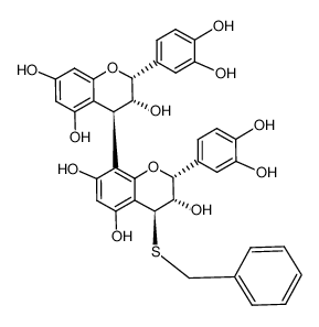 (2R,3R,4R)-2,3-cis-3,4-trans-3,5,7,3',4'-五羟基-4-<(2R,3S,4S)-2,3-cis-3,4-trans-3,5,7,3',4'-五羟基-4-苄硫基黄烷-8-基>黄烷 结构式