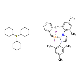 二氯[1,3-双(2,4,6-三甲基苯基)-2-咪唑](苄基)(三环己基膦)钌(II) 结构式
