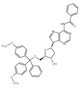 N6-苯甲酰基-5'-O-(4,4'-二甲氧基三苯基)-2'-脱氧腺苷 结构式