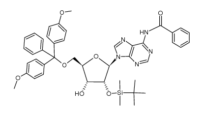 2'-O-叔丁基二甲基硅基-5'-O-(4,4'-二甲氧基三苯甲基)-6-N-苯甲酰基腺苷 结构式